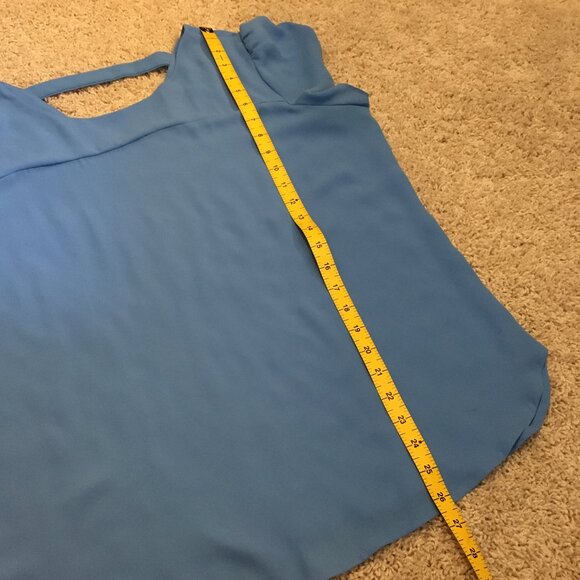 LOFT Perwinkle Blue Cut Out Flutter Sleeve Top - Picture 14 of 14